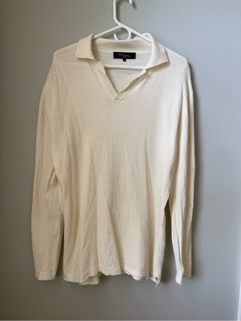 Men's Textured V-Neck Polo Sweater - Picture 2 of 5